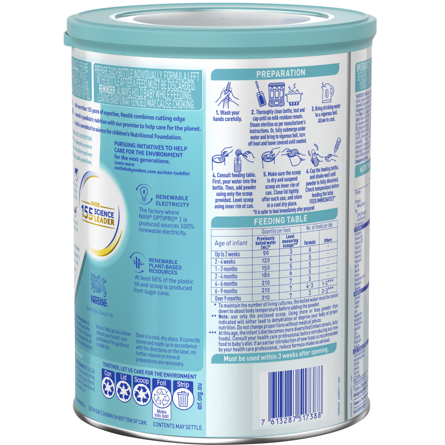 NAN OPTIPRO 1, Starter Baby Formula From Birth – 800g Back LHS