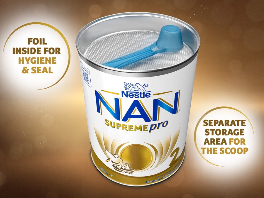 Nestlé NAN SUPREMEpro 2, Premium Follow-On Formula 6-12 Months – 800g Front- separate storage area for the scoop